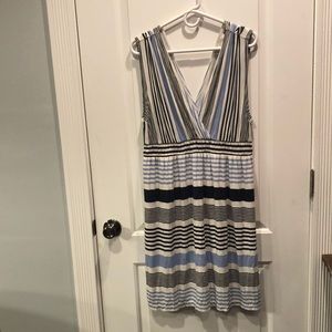 LOFT summer dress. White Light & dark blue stripes